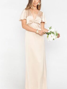 Show Me Your MuMu Champagne Luxe Satin Rome Twist Gown